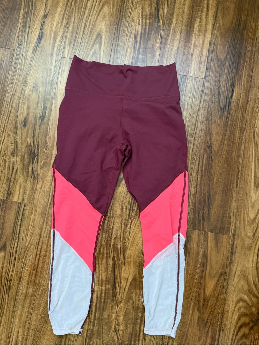Fabletics Maroon Colorblock Active Leggings